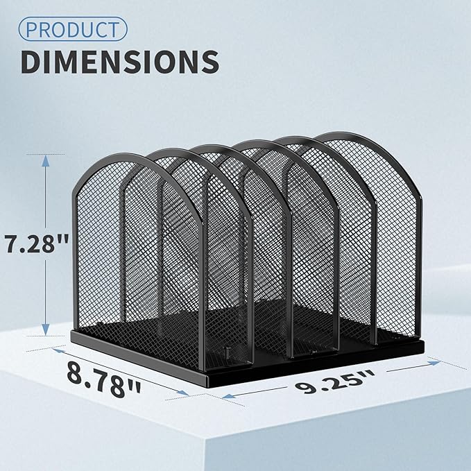Gawerk 5-Section Vertical Desktop Organizer, 5-Section Mesh File Folder Stand Sorter for Office Home Classroom Organization (2, Black)