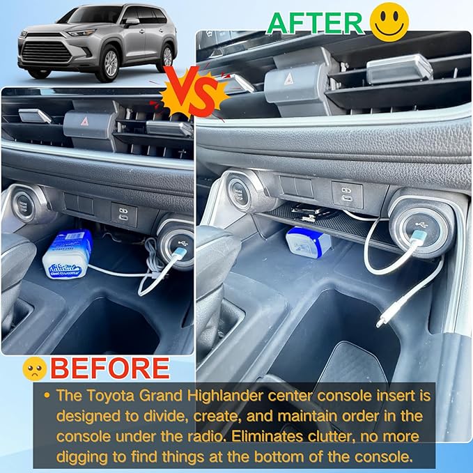 Middle Center Console Organizer for Toyota Grand Highlander 2026 2025 2024 Front Console Insert Divider Tray Secondary Storage Cubby Interior Accessories - (Not for Highlander)