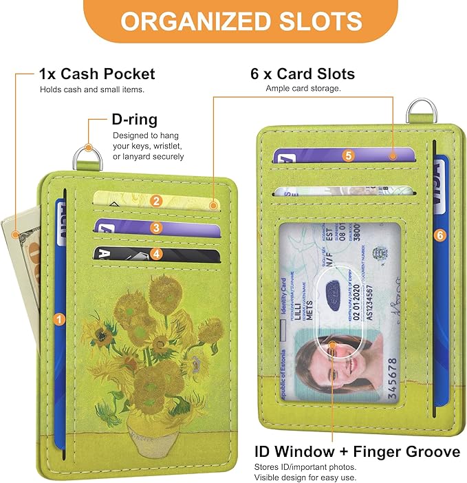 SEAVILIA Credit Card Holder for Women, Sunflower RFID Wallet Women, Slim Minimalist Front Pocket Card Holder, Cute Thin Travel RFID Blocking Card Case, Small Wallets Woman Gifts Girls