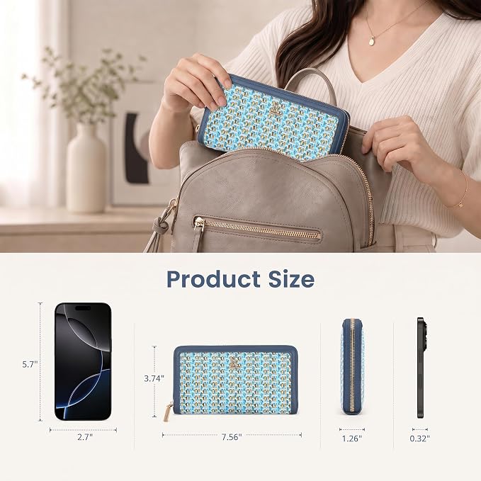 Clutch Wallet For Women, Leather RFID Blocking Wallet Women Large Capacity Credit Card Holder, Womens Billfolds and Wallets Gifts for Women Birthday, Ladies Wallet with Phone Holder, Zip Around