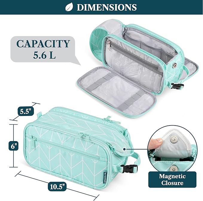 PAVILIA Toiletry Bag for Men Women, Hanging Travel Dopp Kit Organizer, PU Leather Water-Resistant Bathroom Bag for Shaving Grooming, Large Capacity Cosmetic Bag Travel Essentials, Teal Chevron