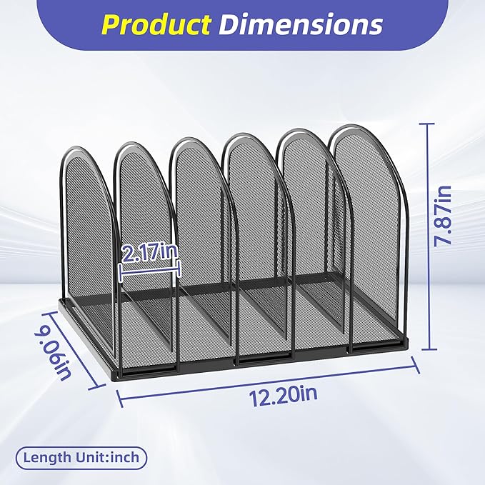 SUPEASY File Organizer for Desk, 5-Section Mesh Desk Organizer, Vertical File Holder Desktop Organizer File Sorter, File Folder Holder for Office Supplies, Black
