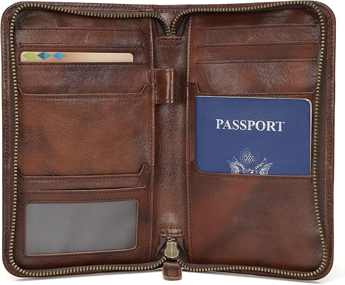 Polare Full Grain Leather Passport Holder Cover Case for Men RFID Blocking Travel Wallet Holds 4 Passports (Coffee)