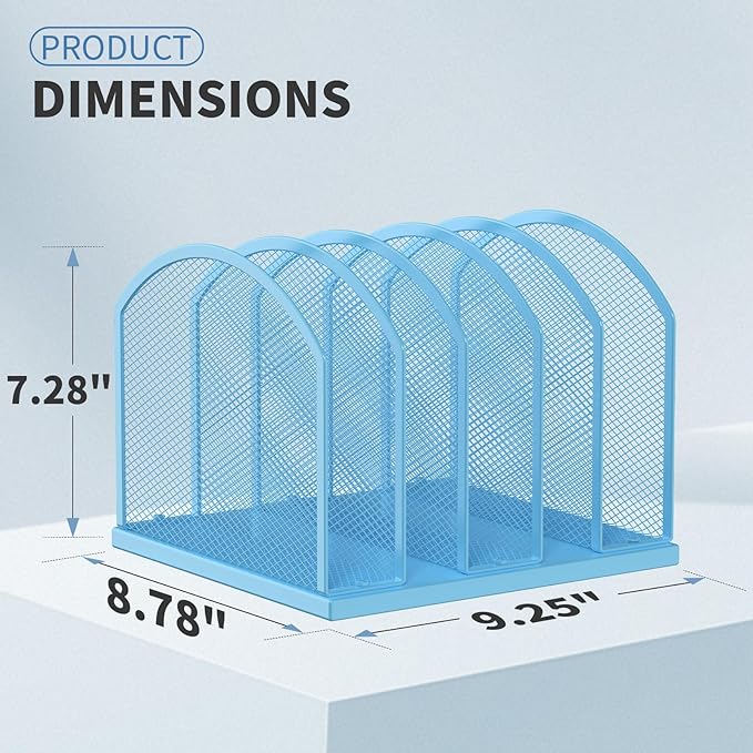 Gawerk 5-Section Vertical Desktop Organizer, 5-Section Mesh File Folder Stand Sorter for Office Home Classroom Organization (1, Blue)