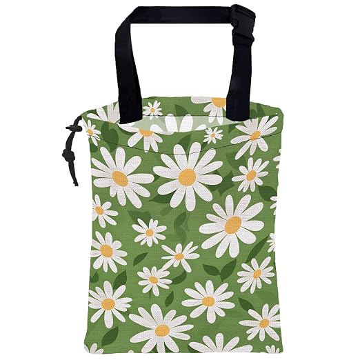 Car Garbage Bag Green Daisy Floral Drawstring Car Trash Bag Hanging for Back Seat with Adjustable Buckle Canvas Vehicle Trash Can Easy-to-Install for Car Accessories Vehicle Travelling Camping