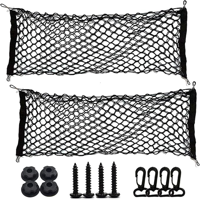 BetterJonny Elastic Trunk Cargo Net - Double Layer Universal Stretchable Car Cargo Net with Hook for SUV, Jeep, Truck (15.7x35.43 Inch)