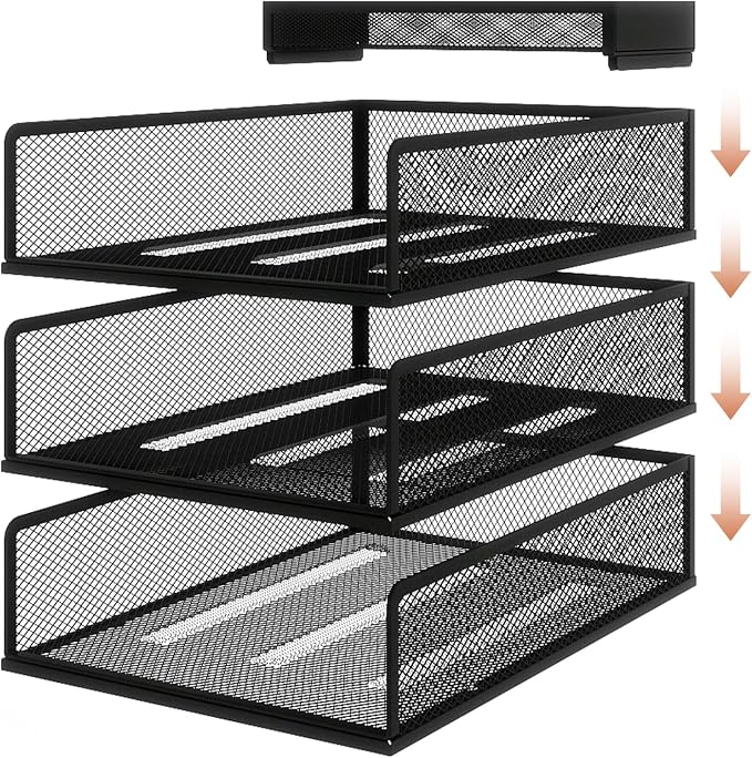Natwind 3-Tier Stackable Metal Mesh Letter Paper Tray Organizer,Black | Desk Organizer For Paper,Document,Mail Tray For Office Supplies,File Holder For Home Office School Classroom Organization