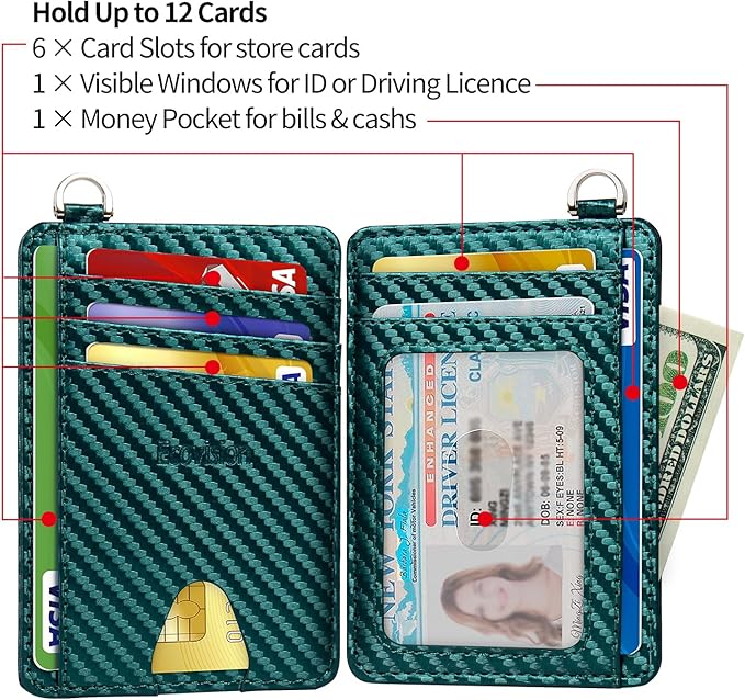 EcoVision Slim Minimalist Front Pocket Wallet, RFID Blocking Credit Card Holder Wallet with Detachable D-Shackle for Men Women
