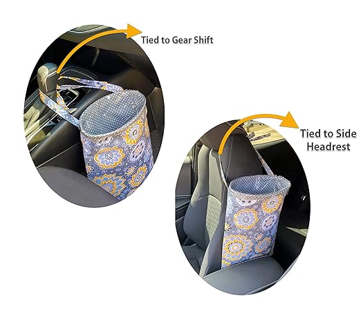 Car Trash Bag Hanging Front Seat Back Seat Headrest Console - Car Trash Bin with Reusable Waterproof Liner and Disposable Bags - Car Waste Basket (Large Beige)