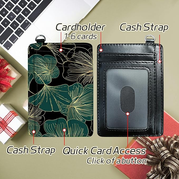 Small Travel Wallets, Art Leaf Slim Minimalist Front Pocket Wallet with Wristlet, RFID Blocking PU Leather Credit Card Holder with ID Window Change Purse for Men Women