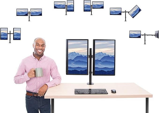 Stand Steady 2 Monitor Mount Desk Stand | Height Adjustable Double Monitor Stand with Desk Clamp| Full Articulation VESA Mount Fits Most LCD/LED Monitors 13-32 Inches (2 Arm Clamp)