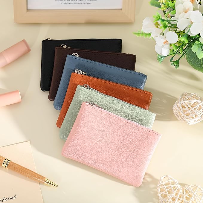 6 Pack PU Leather Small Coin Purse Mini Change Purse Coin Pouch Cash Wallet for Men Women Credit Card Lipstick(Elegant Color)