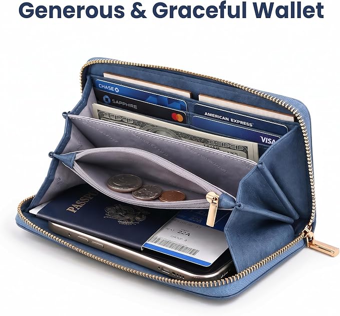 Clutch Wallet For Women, Leather RFID Blocking Wallet Women Large Capacity Credit Card Holder, Womens Billfolds and Wallets Gifts for Women Birthday, Ladies Wallet with Phone Holder, Zip Around