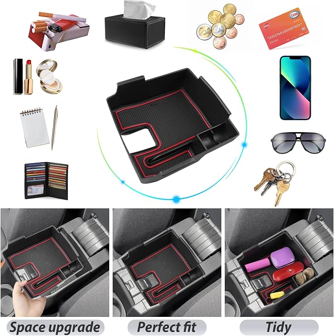 SKTU for 2020 2021 2022 2023 2024 2025 2026 Toyota Corolla Center Console Organizer 2023 2024 2025 2026 Corolla Accessories Center Console Tray Insert Organizer ABS with USB Hole and Coin Holder (Red)
