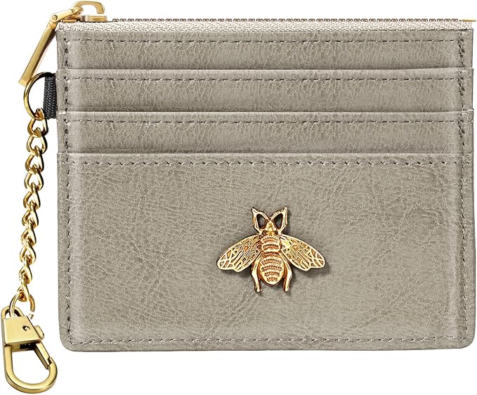 SEAVILIA Card Holder Keychain Wallet for Women with ID Window RFID Coin Purse Bee Gifts Slim Minimalist Small Wallet