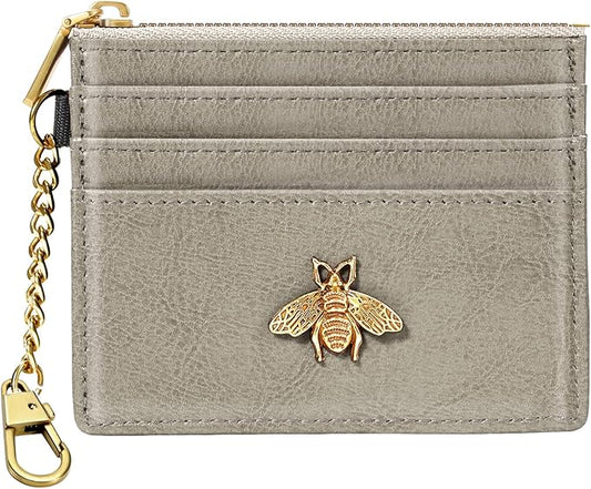 SEAVILIA Card Holder Keychain Wallet for Women with ID Window RFID Coin Purse Bee Gifts Slim Minimalist Small Wallet