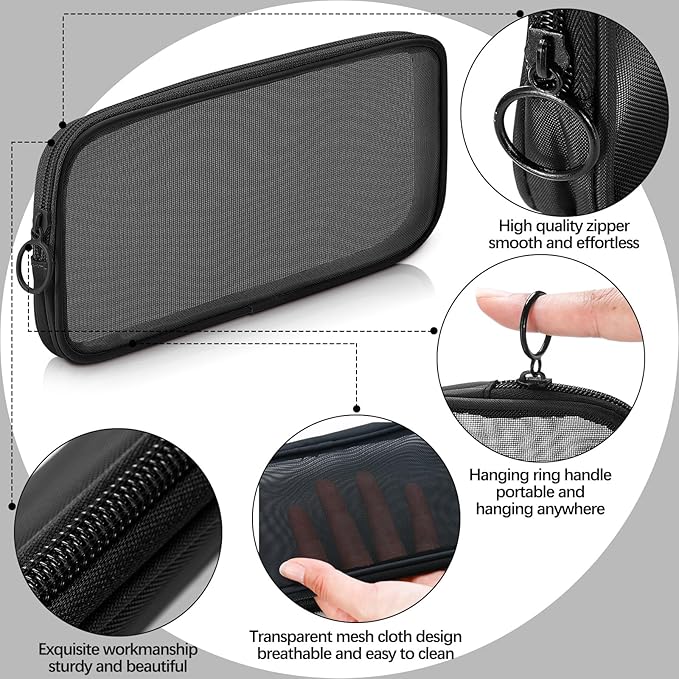 Weewooday 4 Pcs Mesh Makeup Bag Mesh Cosmetic Bag Travel Toiletry Pouch with Zipper Mini Makeup Cosmetic Purse for Daily Accessory (Mini,Black)