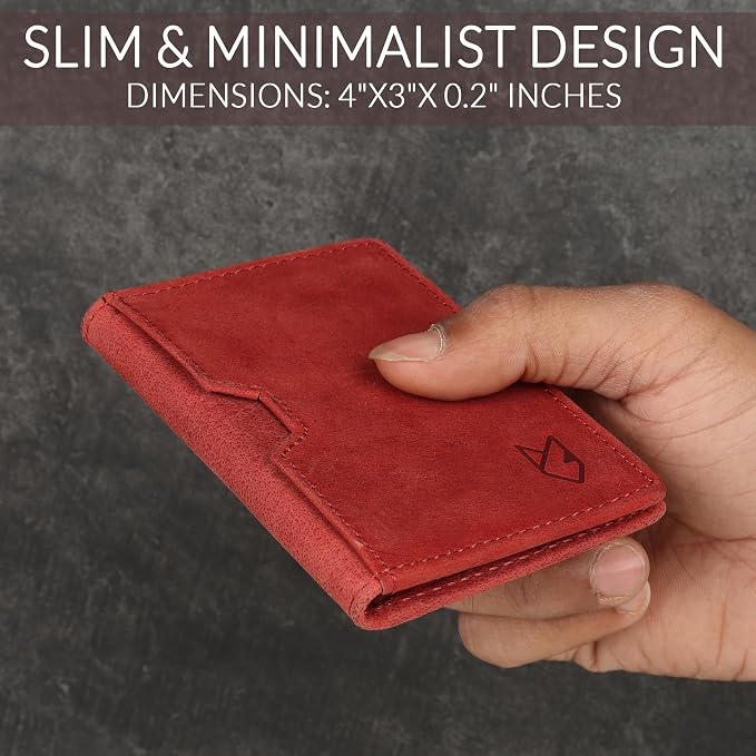 FOXHACKLE Full Grain Leather Credit Card Holder for Men and Women, Slim Bifold RFID Blocking Wallet, Thin Front Pocket Minimalist Wallet, Small Card Case.