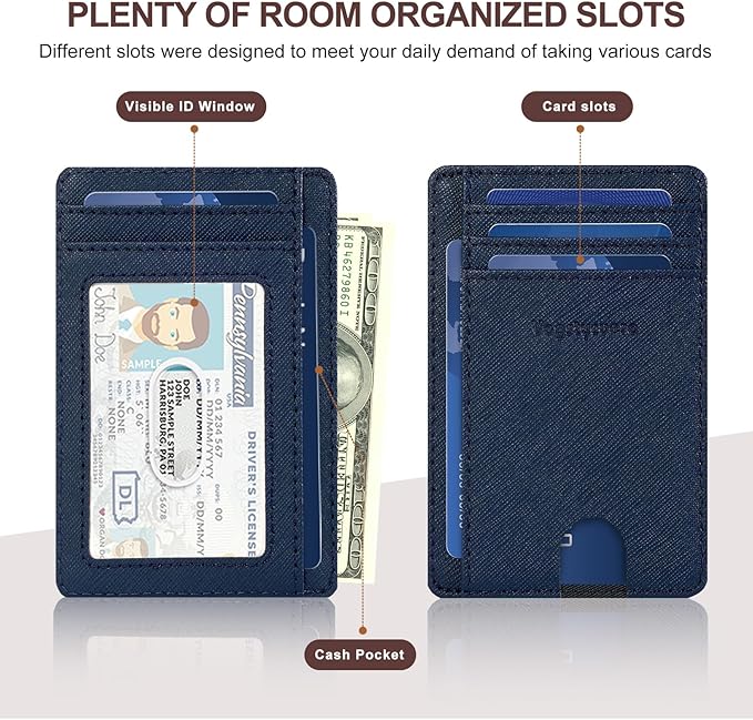 Slim Minimalist Front Pocket Thin Wallet RFID Blocking 100% Genuine Leather Credit Card Holder for men Women, with Gift Box-Cross Blue