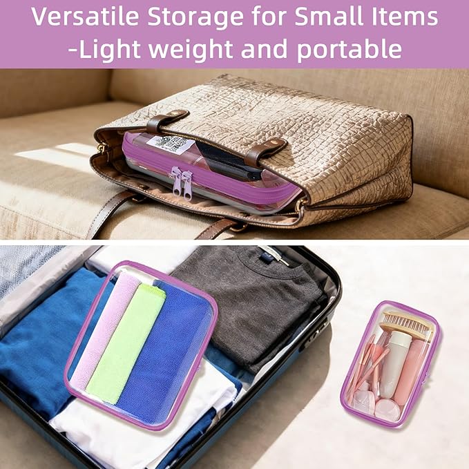 Clear Hard Shell Zipper Case,Clear Toy Storage Pouch,Waterproof Transparent Organizer Cosmtic Case for Travel, Office, Home (Purple, M+2*S)