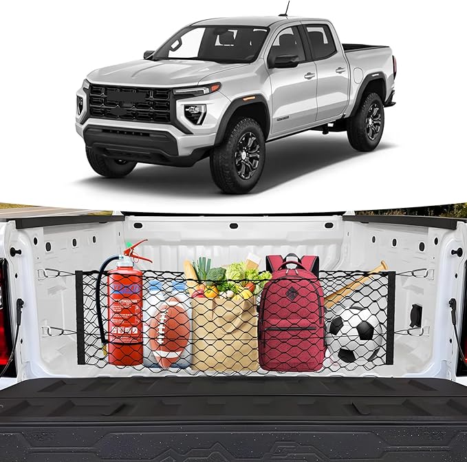 Canvcle Trunk Cargo Net for 2023-2025 2026 Chevy Colorado &GMC Canyon Accessories Envelope Style Mesh Trunk Net Organizer and Storage Stretchable Adjustable Elastic Nylon Rear Cargo Netting with Hooks