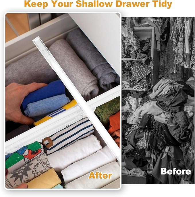 6 Pack Drawer Dividers for Clothes, 4" High 10.6"-16.9" Adjustable Drawer Dividers Expandable Dresser Drawer Organizer, Clear Drawer Separators for Clothes, Underwear, Cosmetic, Kitchen Utensils