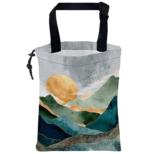 Car Trash Bag Hanging Golden Mountain Sun Car Trash Can for Back Seat Waterproof Car Garbage Can with Adjustable Straps and Drawstring for Car Accessories Vehicle Travelling Camping