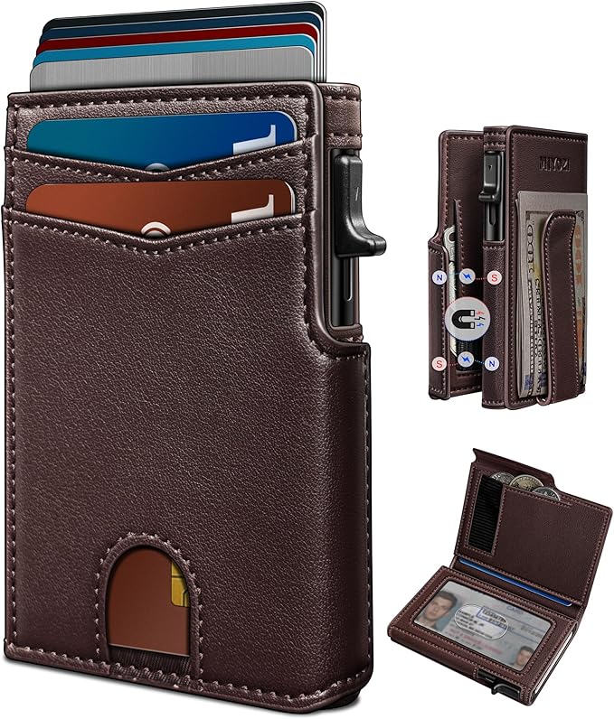 miyozi Men Wallet,with Money Clip Coins Pocket ID Window,Slim Front Pocket RFID Blocking Pop-up Card Holder 3.9"x 2.7", Gift Boxed