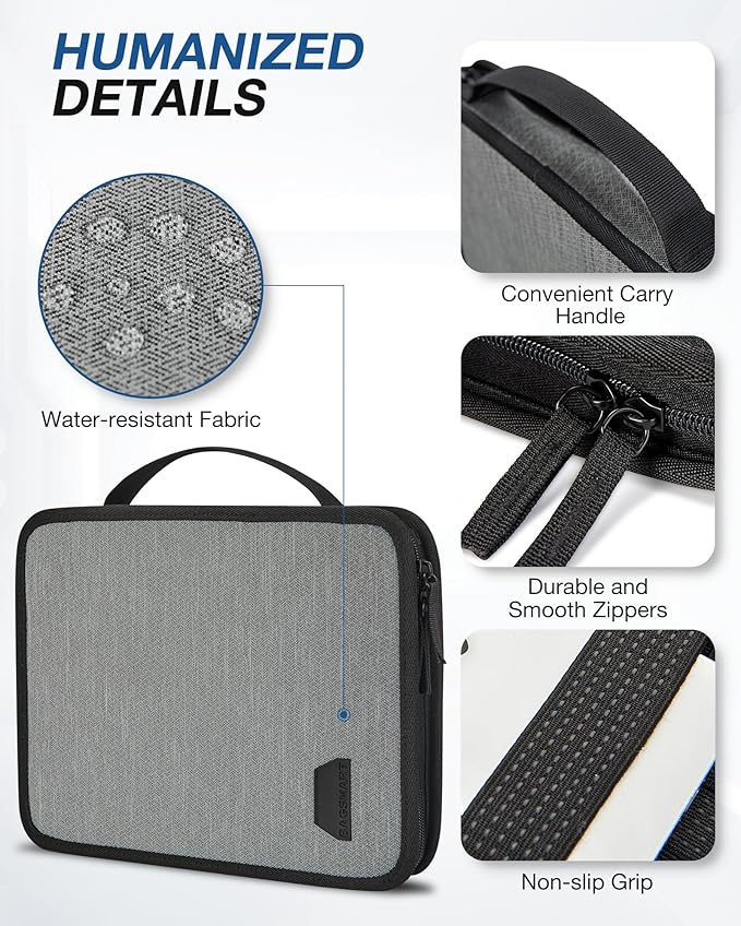 BAGSMART Water-Resistant Tech Organizer Bag for Electronics Accessories, Travel Storage Case Compatible with 12.9" Tablet, Charging Cable, Power Bank, Earphone, Grey