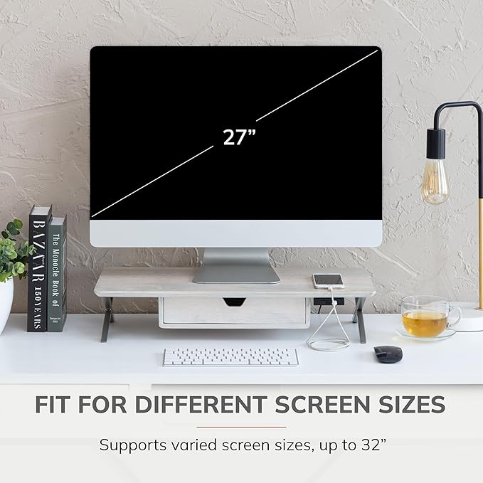 Anji Mountain Monitor Stand - Desktop Organizer & Laptop Riser, Ergonomic Monitor Riser, Space-Saving Monitor Stand for Desk, Durable Construction, Easy Assembly, Ideal for Home & Office,White Wash