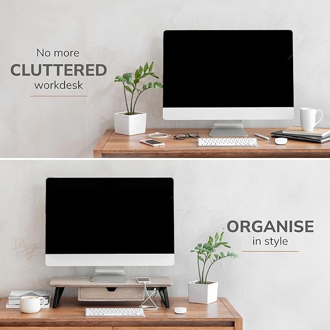 Anji Mountain Monitor Stand - Desktop Organizer & Laptop Riser, Ergonomic Monitor Riser, Space-Saving Monitor Stand for Desk, Durable Construction, Easy Assembly, Ideal for Home & Office,Biscotti