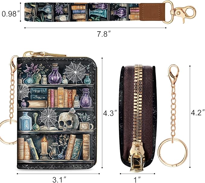 Credit Card Holder RFID Wallet, Small Card Holder Wallet for Women with Keychain Zipper, Funny Leather Print Credit Card Wallets Accordion Gift