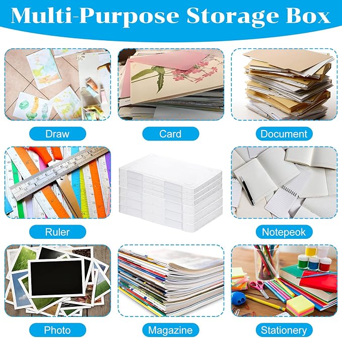6Pcs A4 Plastic Paper Organizer Box, Clear A4 File Portable Project Case for 8.5"x11" Letter Paper, Plastic Scrapbook Paper Organizer Containers with Buckle for Craft Document Storage(3 Large&3 Small)