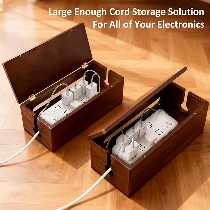 Large Wooden Cable Management Box, Power Strip Cord Organizer Box, Electrical Hiding TV Wires, Desk & Floor Cables, Cord Hider for Office Living Room Bedroom, Cable Organizer for Desk, Wire Management
