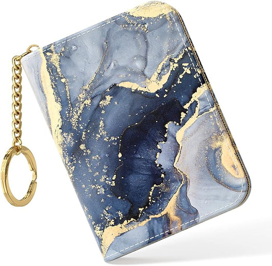 Nipichsha Women's Small RFID Blocking Credit Card Wallet, Dark Grey Marble, Leather, Slim and Compact Size, 12-Slot with Privacy Protection