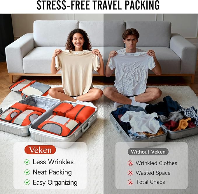 Veken 10 Set Packing Cubes for Travel Essential, Suitcase Organizer Bags in 4 Sizes, Carry-On Luggage Accessories with Large Laundry & Hanging Toiletry Bag, Must-Have for Airplane, Road Trip & Camping
