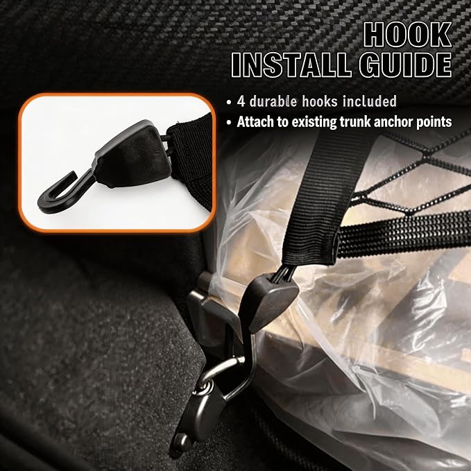 Cargo Net for SUV Trunk Organizer, Stretchable Truck Bed Storage Net with 4 Hooks, 32"x24" Expandable to 63"x47", Heavy Duty Elastic Mesh for Car Storage