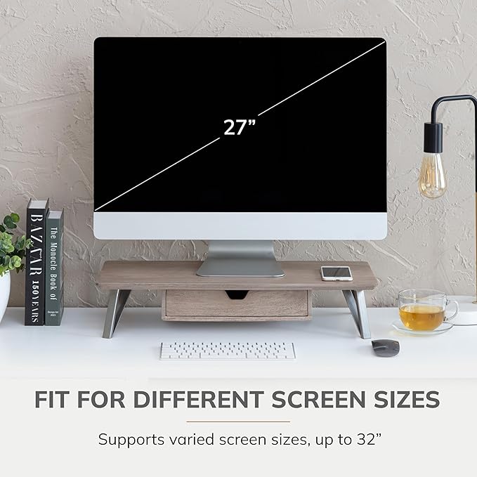 Anji Mountain Monitor Stand - Desktop Organizer & Laptop Riser, Ergonomic Monitor Riser, Space-Saving Monitor Stand for Desk, Durable Construction, Easy Assembly, Ideal for Home & Office,Biscotti