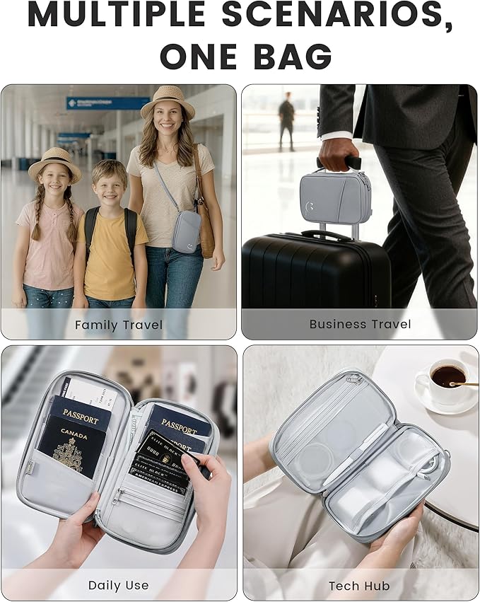 Travelkin 2-in-1 Passport Holder & Travel Organizer for Family with RFID Blocking, Multiple Passport Wallet for Men Women, Travel document holder for Credit Cards, Cash, and Electronic Essentials