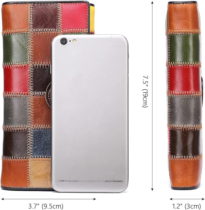 MASIWEI Genuine Leather Patchwork Wallet for Women Multicolor Trifold Wallets Ladies Card Holder Money Organizer with Coin Purse