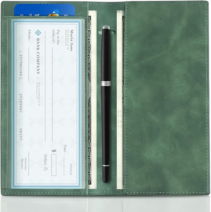 CoBak Premium Leather Checkbook Cover - RFID Blocking, Classic Design, Slim & Durable - Perfect for Personal & Business Checks