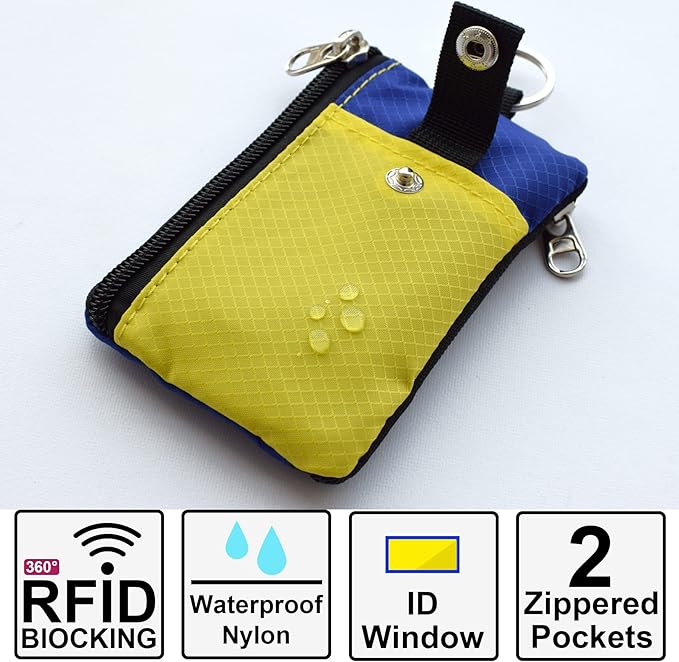 CHENSPRX Minimalist RFID Blocking Small Wallet with ID Window,WaterResistant Zip Id Case Wallet with Lanyard Keychain for Cards,Cash,Travel,Women,Men
