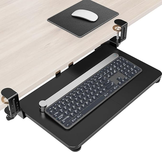 Ergonomic Mouse & Keyboard Tray Under Desk, Pull Out with Adjustable C-clamp, 20 (25.9 Including Clamps) x 11.8 Inch Slide Out Computer Keyboard Drawer Mouse Tray for Typing, Black