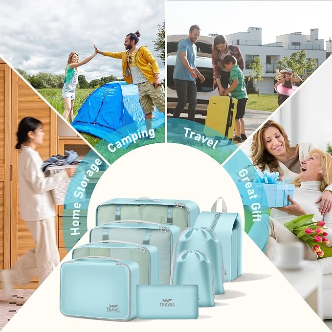 8 Set Packing Cubes for Travel Suitcase Organizer Bags Luggage Packing Cubes Set Travel Essentials Accessories Gifts for Women Blue