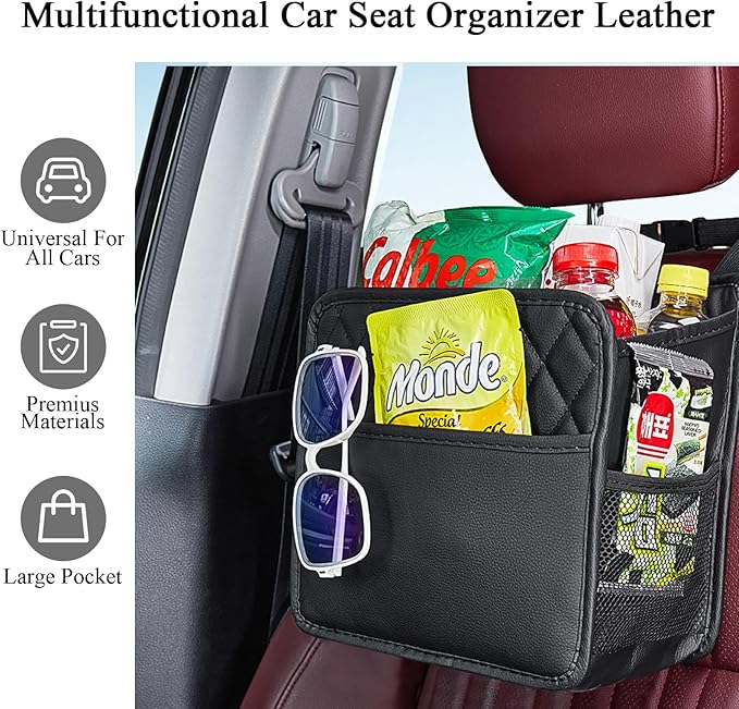 Backseat Car Organizer, Large Hanging Car Organizer Backseat Leather Front & Backseat Multifunctional Waterproof Car Organizers and Storage Back Seat (Black 2Pack)
