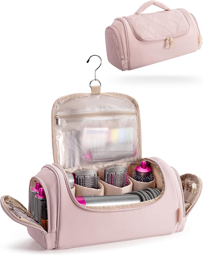 Marscamd Hair Tools Travel Bag Compatible with Dyson Airwrap Styler, Hair Tool Organizer with Hanging Hook for Multi-Stylers, Pink
