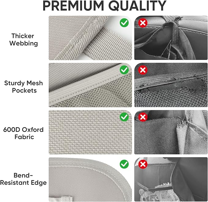 BALEINE Backseat Car Organizer, Back Seat Car Organizers and Storage, Kick Mats Back Seat Protector, Travel Accessories for Most Automotive (2 Pack, Beige)