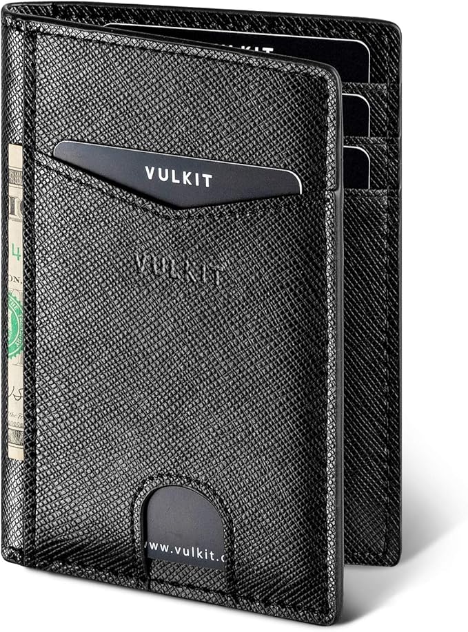 VULKIT Bifold Front Pocket Slim Wallet RFID Blocking Minimalist Thin Leather Credit Card Holder Wallet for Men and Women Cross Black