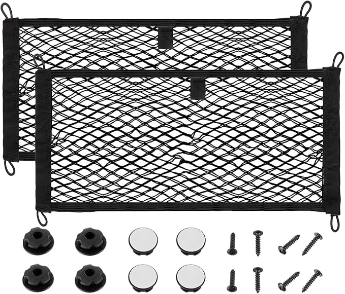 25.6'' x 9.8'' Universal Elastic Cargo Net Pocket with Screws & Hooks for Trunk RV Boats Home Cargo Storage – Keeps Items Secure & Organized(2 Pack)