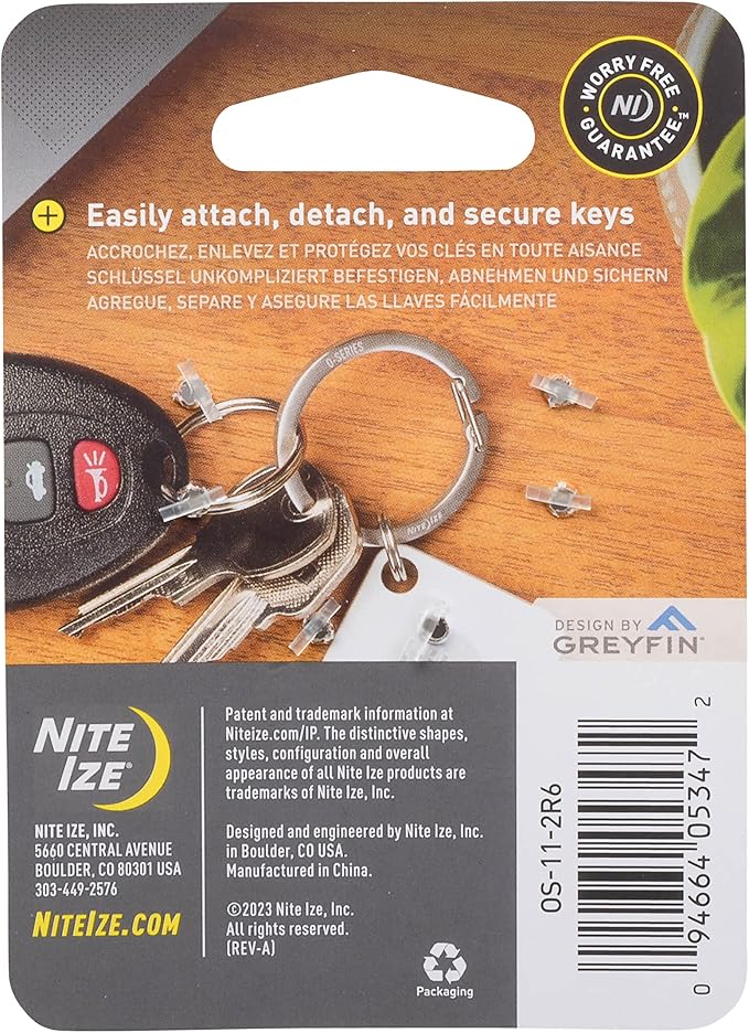 Nite IZE O-Series Gated Key Ring, Stainless Steel Split Ring Alternative, 2 Pack